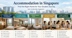 Student accommodation options in Singapore including university residences, private rentals, hostels, and family homestays for international students.